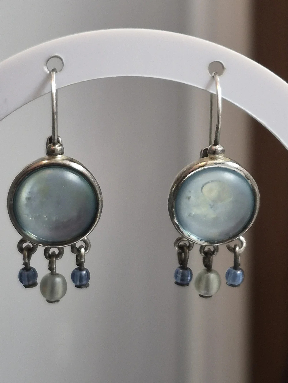 Vintage Liz Claiborne Silver Abalone Dangle Earrings